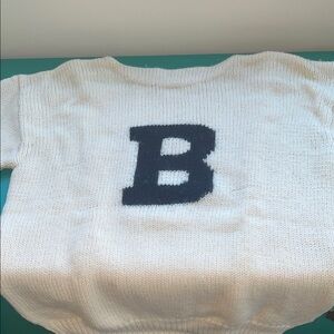 Varsity 100% Wool Knit Sweater. Cream with Black B. Size L Unisex